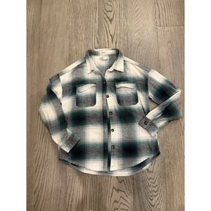 Hollister Boyfriend Flannel Shacket‎ Green Plaid Long Sleeve Button Shirt Medium